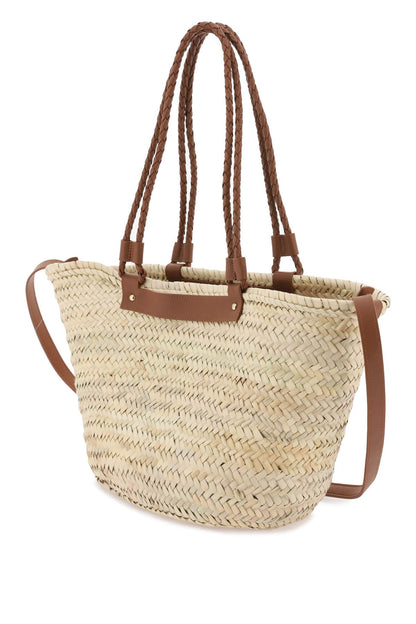 Large Woven Raffia Basket Bag  - Brown