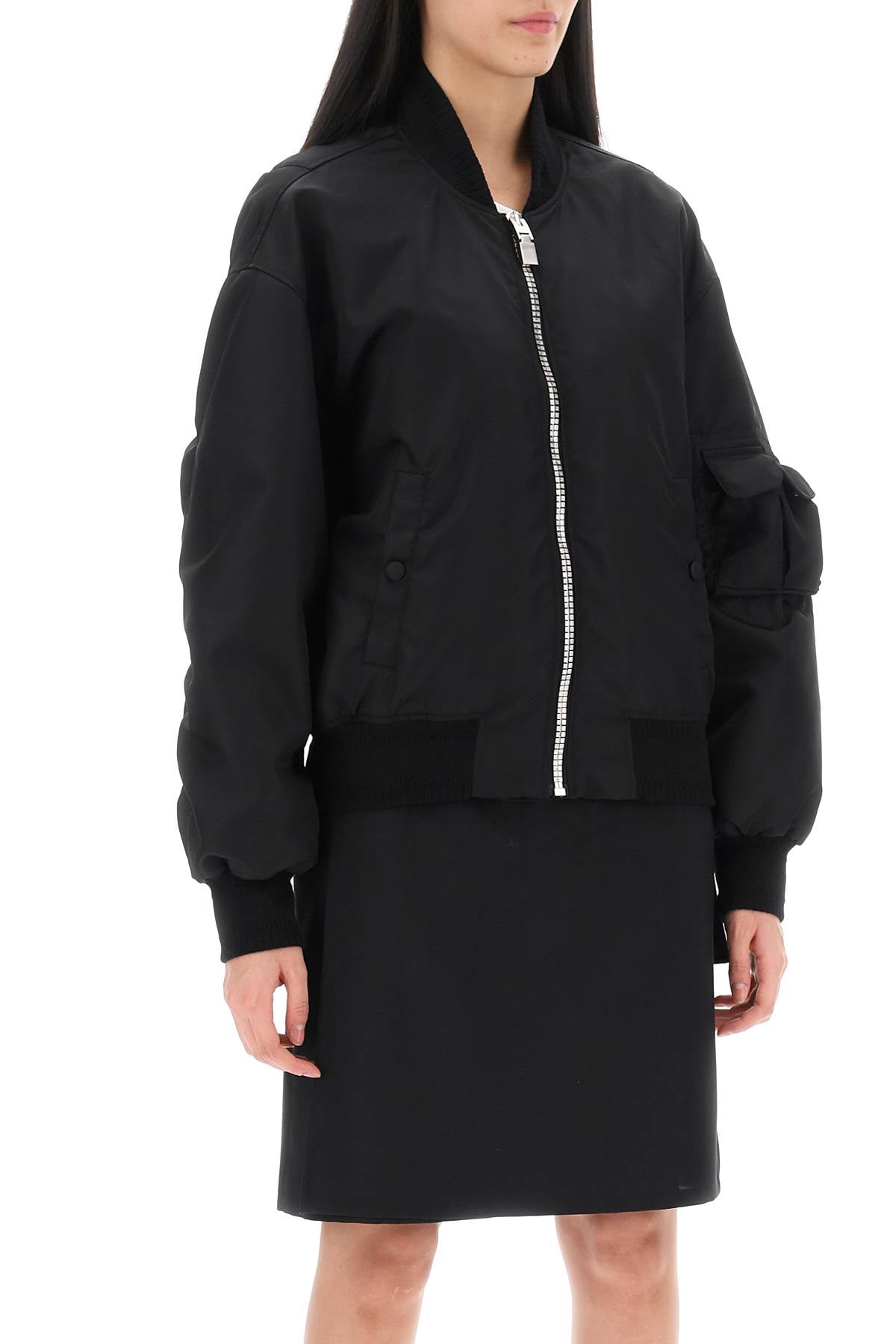 Bomber Jacket With Logo Print And 4g Zipper  - Black