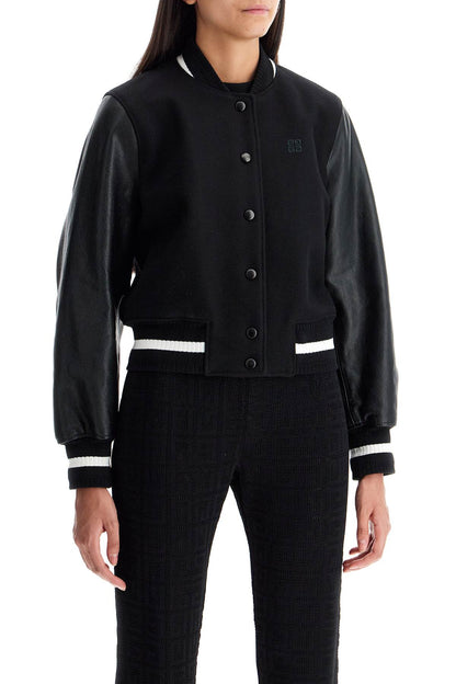 Wool And Leather Varsity Jacket  - Black