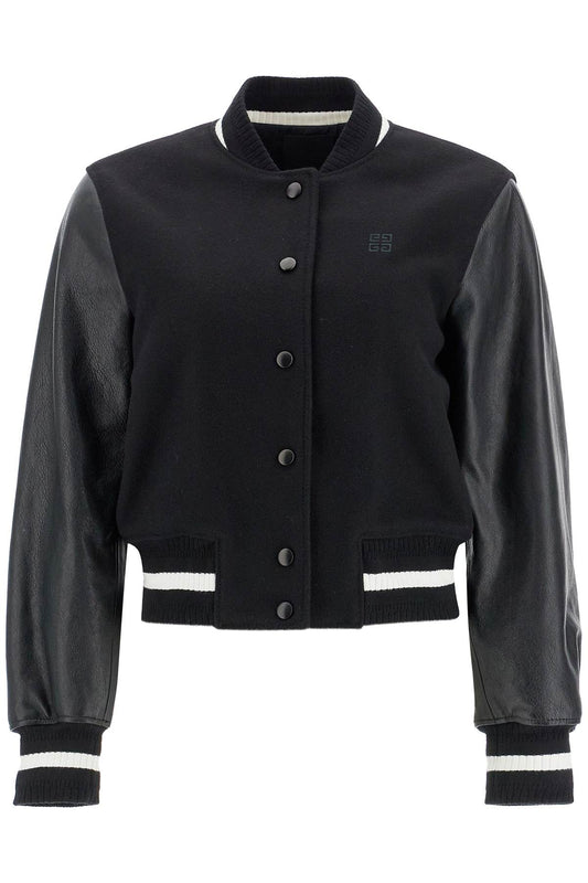 Wool And Leather Varsity Jacket  - Black