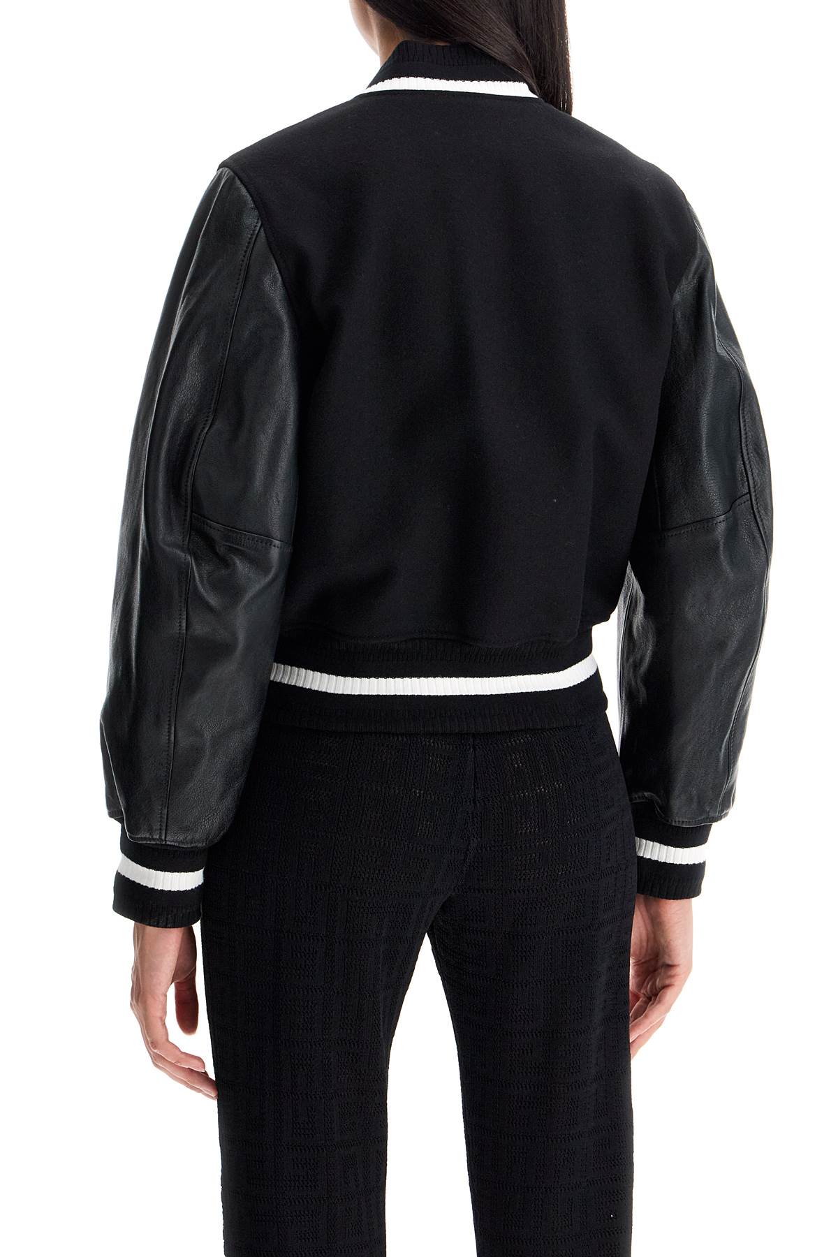 Wool And Leather Varsity Jacket  - Black