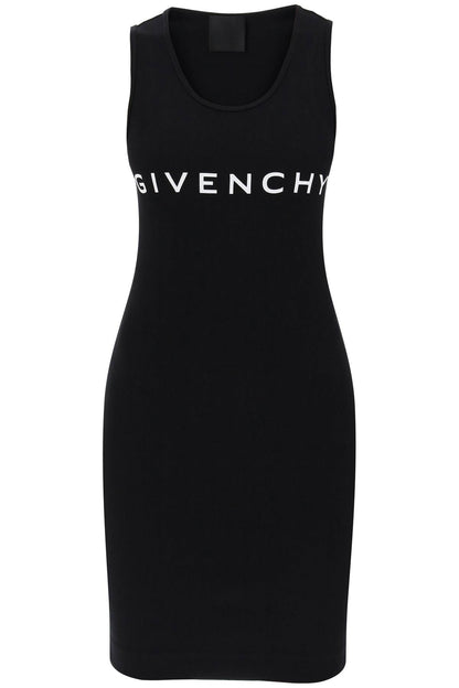 Ribbed Logo Mini Dress  - Black