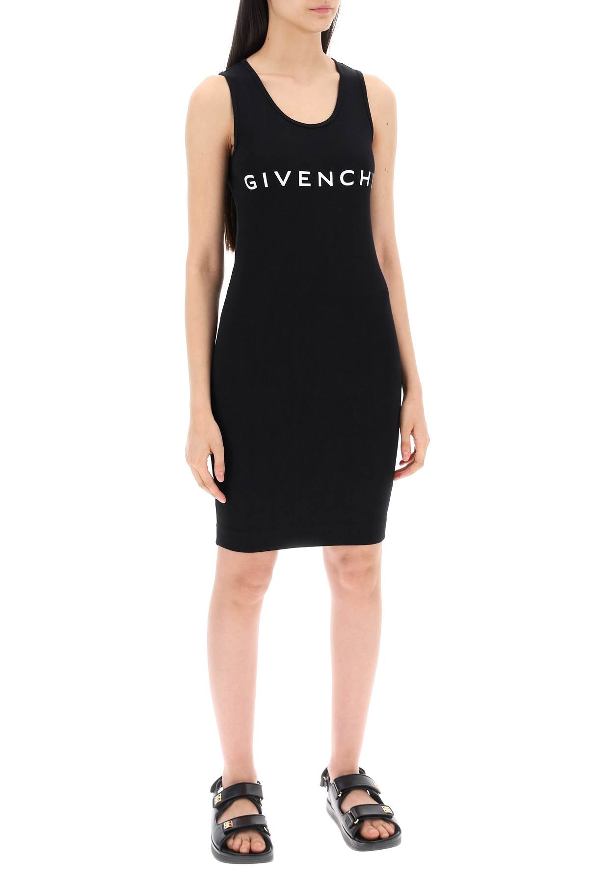 Ribbed Logo Mini Dress  - Black