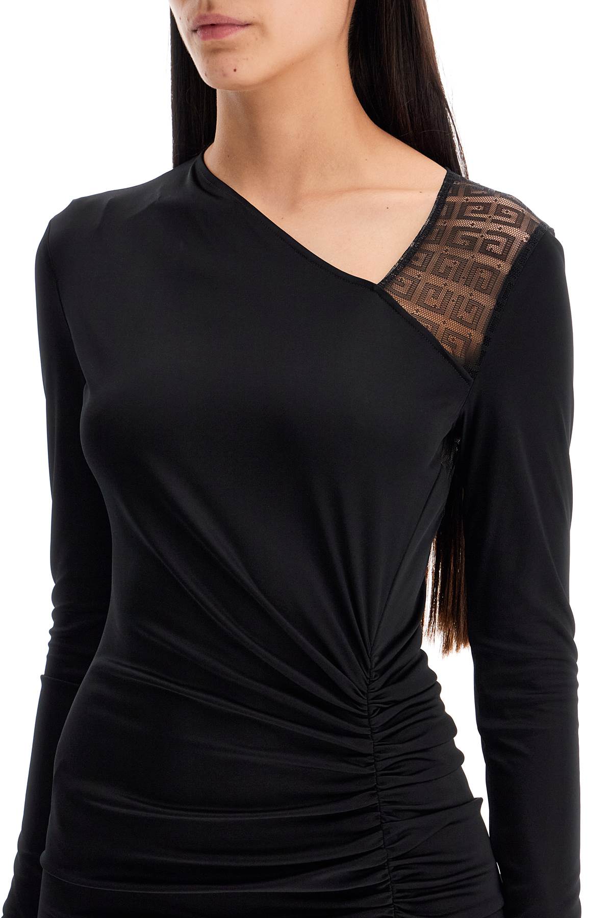 "4g Draped Dress In Jersey And Lace  - Black