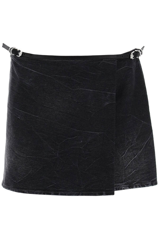 Voyou Denim Wrap Mini Skirt With  - Black