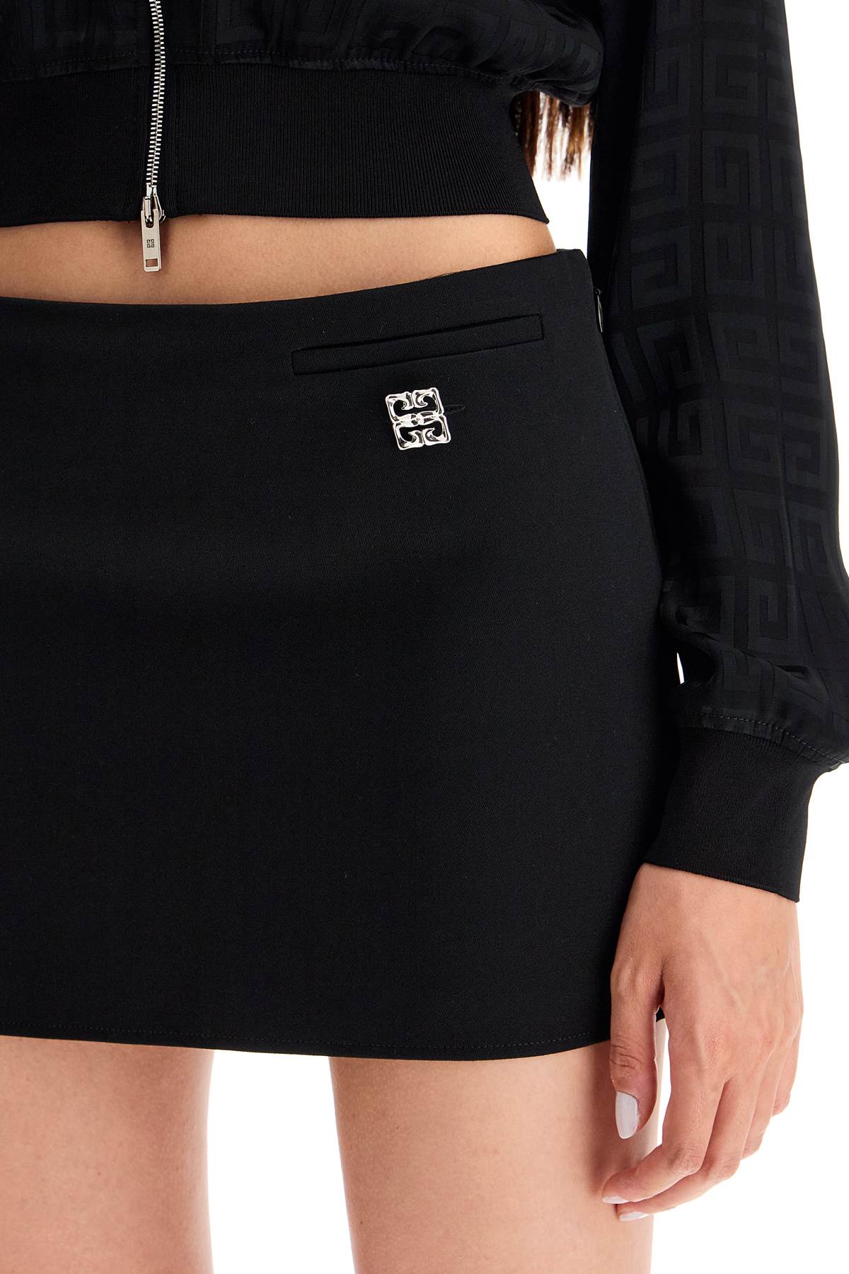 Wool Mini Skirt With 4g  - Black