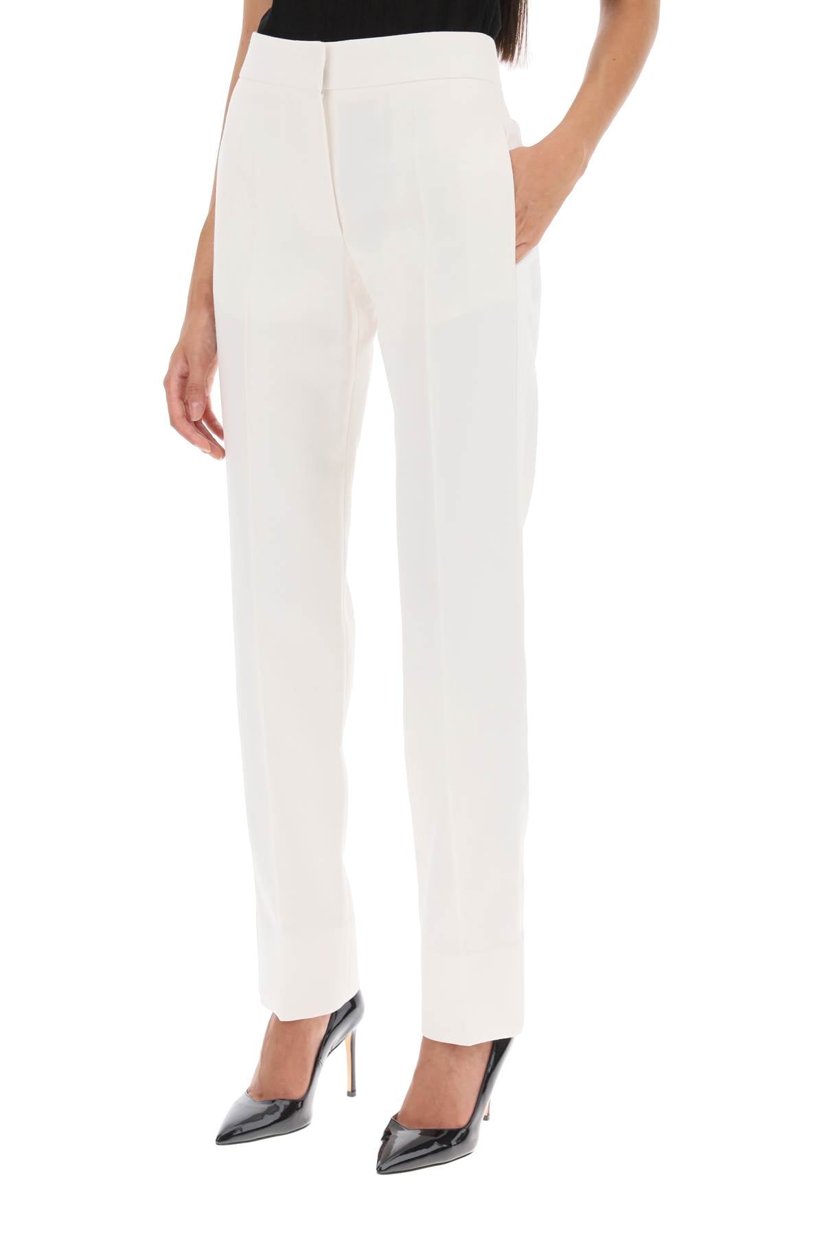 Tailored Trousers With Satin Bands  - White