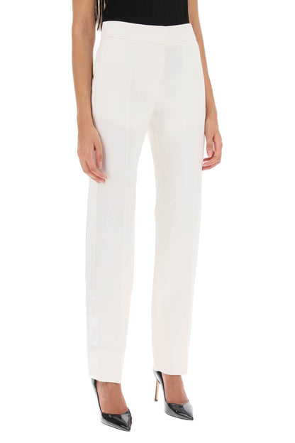 Tailored Trousers With Satin Bands  - White