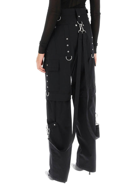 Convertible Cargo Pants With Suspenders  - Black