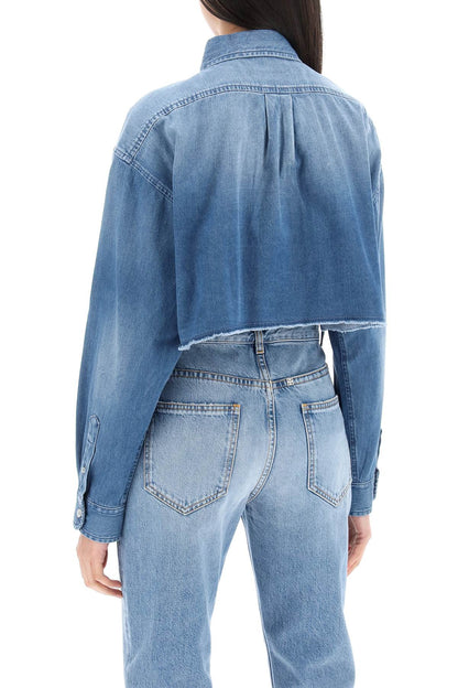 Denim Cropped Shirt For Women  - Blue