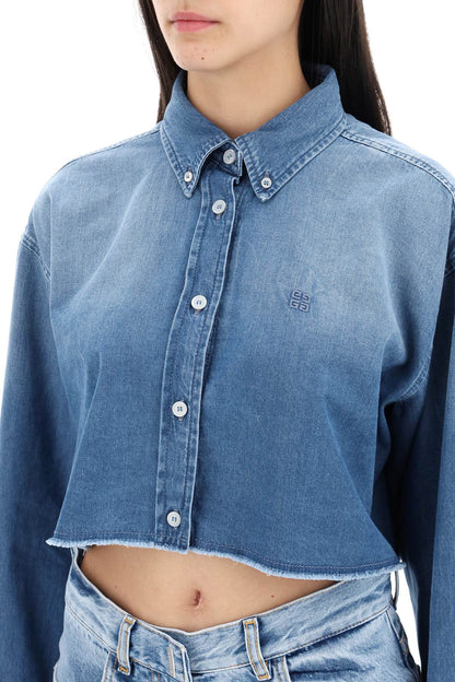 Denim Cropped Shirt For Women  - Blue