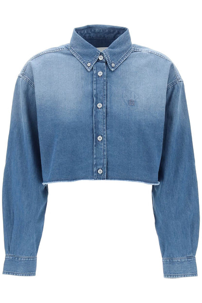 Denim Cropped Shirt For Women  - Blue