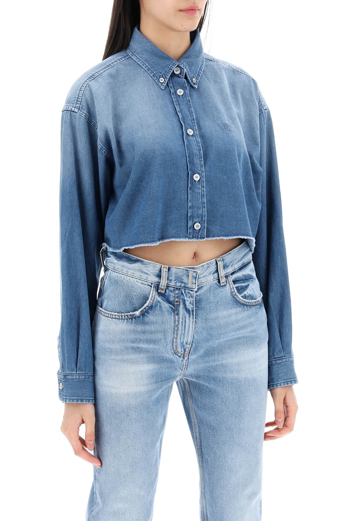 Denim Cropped Shirt For Women  - Blue