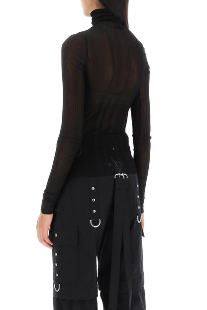 Turtleneck Sweater In Transparent Knit  - Black