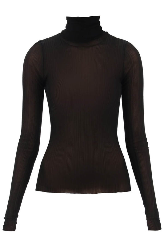 Turtleneck Sweater In Transparent Knit  - Black