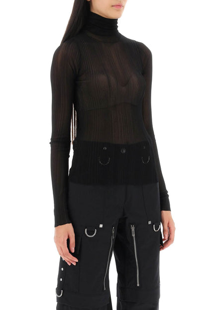 Turtleneck Sweater In Transparent Knit  - Black