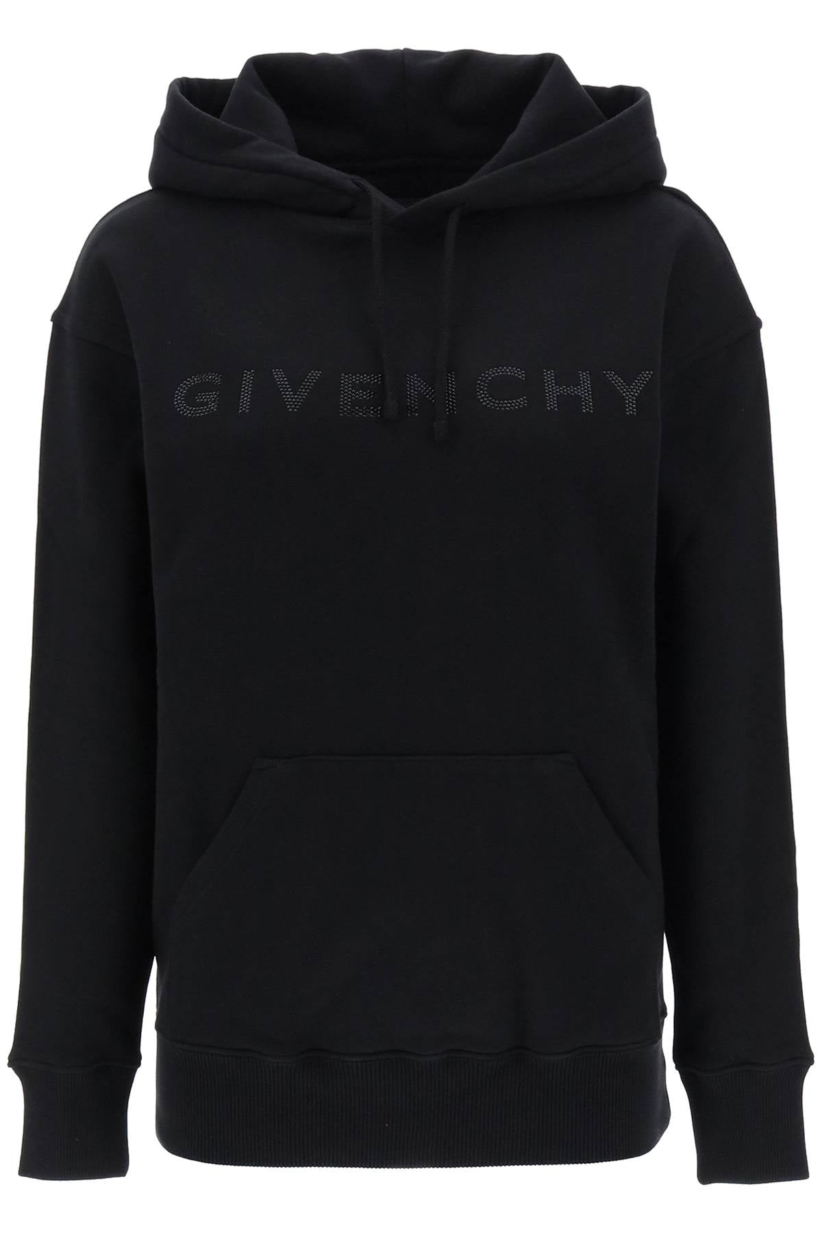 Hoodie With Rhinestone-studded Logo  - Black