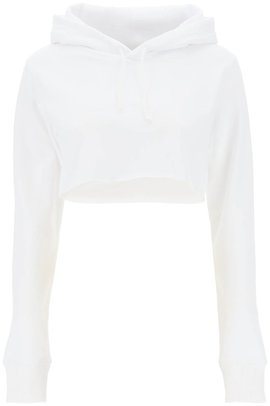 Cropped Hoodie With Embroidered Logo  - Bianco