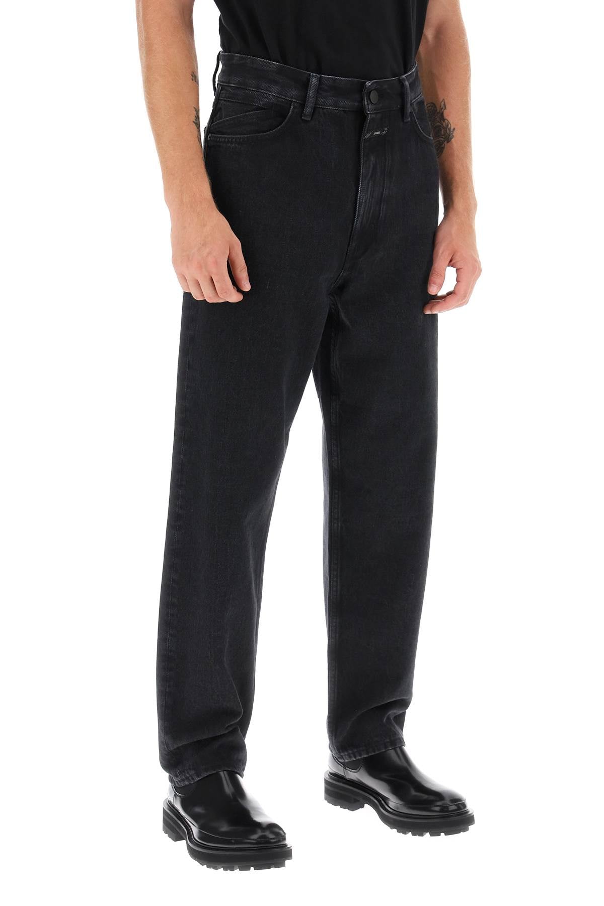 Regular Fit Jeans With Tapered Leg  - Black