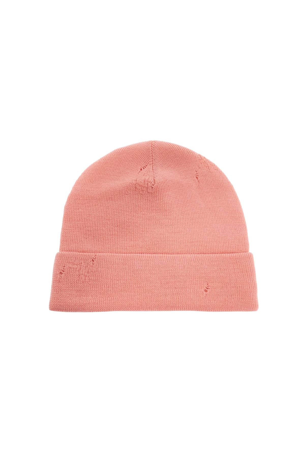 Distressed Wool Beanie Hat In  - Pink