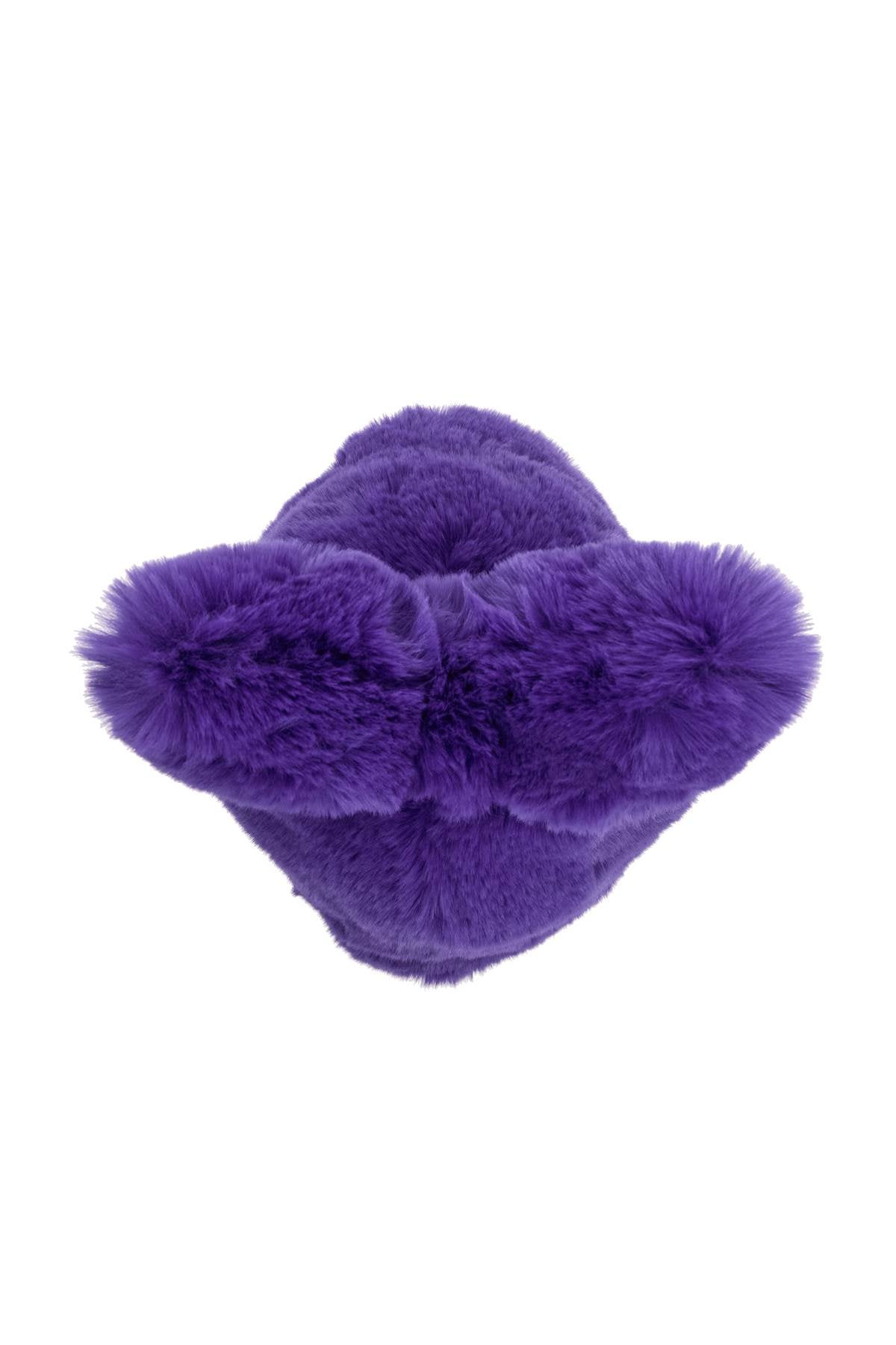 Fluffy Bow Eco-fur Hat  - Purple