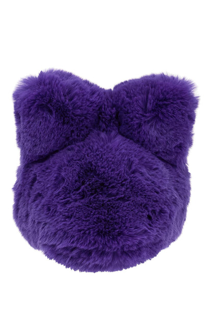 Fluffy Bow Eco-fur Hat  - Purple