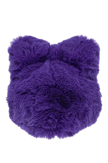 Fluffy Bow Eco-fur Hat  - Purple