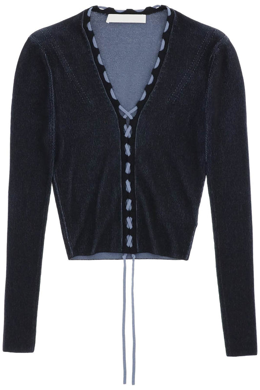 Two-tone Lace-up Cardigan  - Black