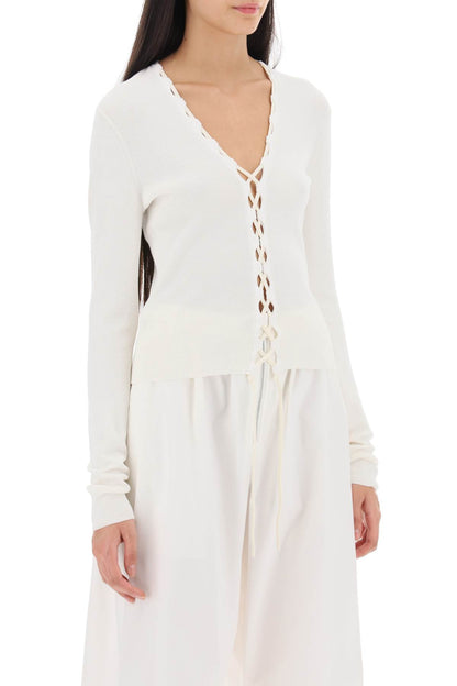 Lace-up Cardigan  - White