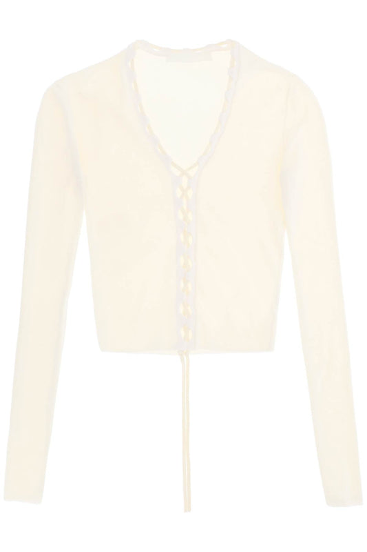 Lace-up Cardigan  - White