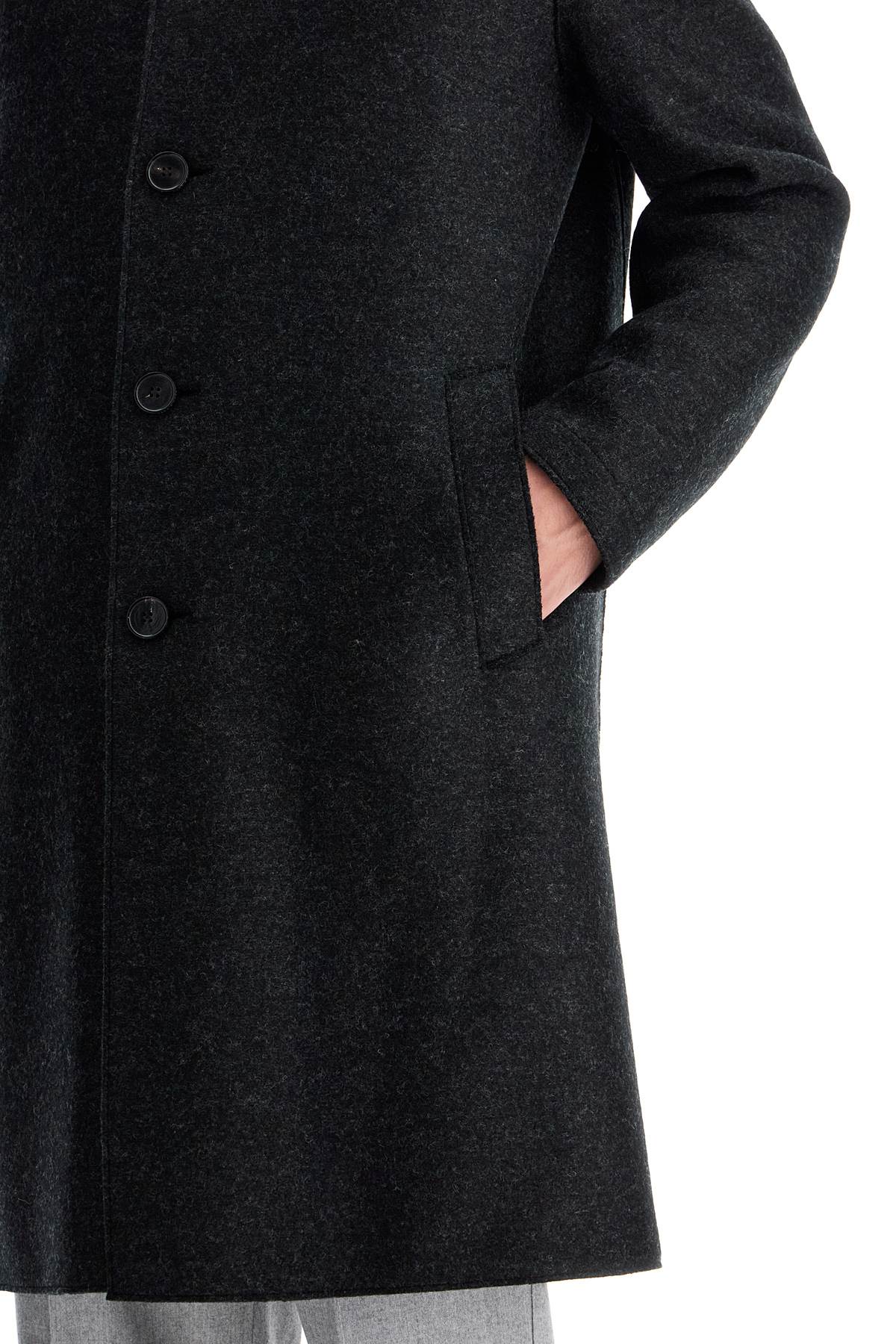 Single-breasted Pressed Wool Coat  - Grey