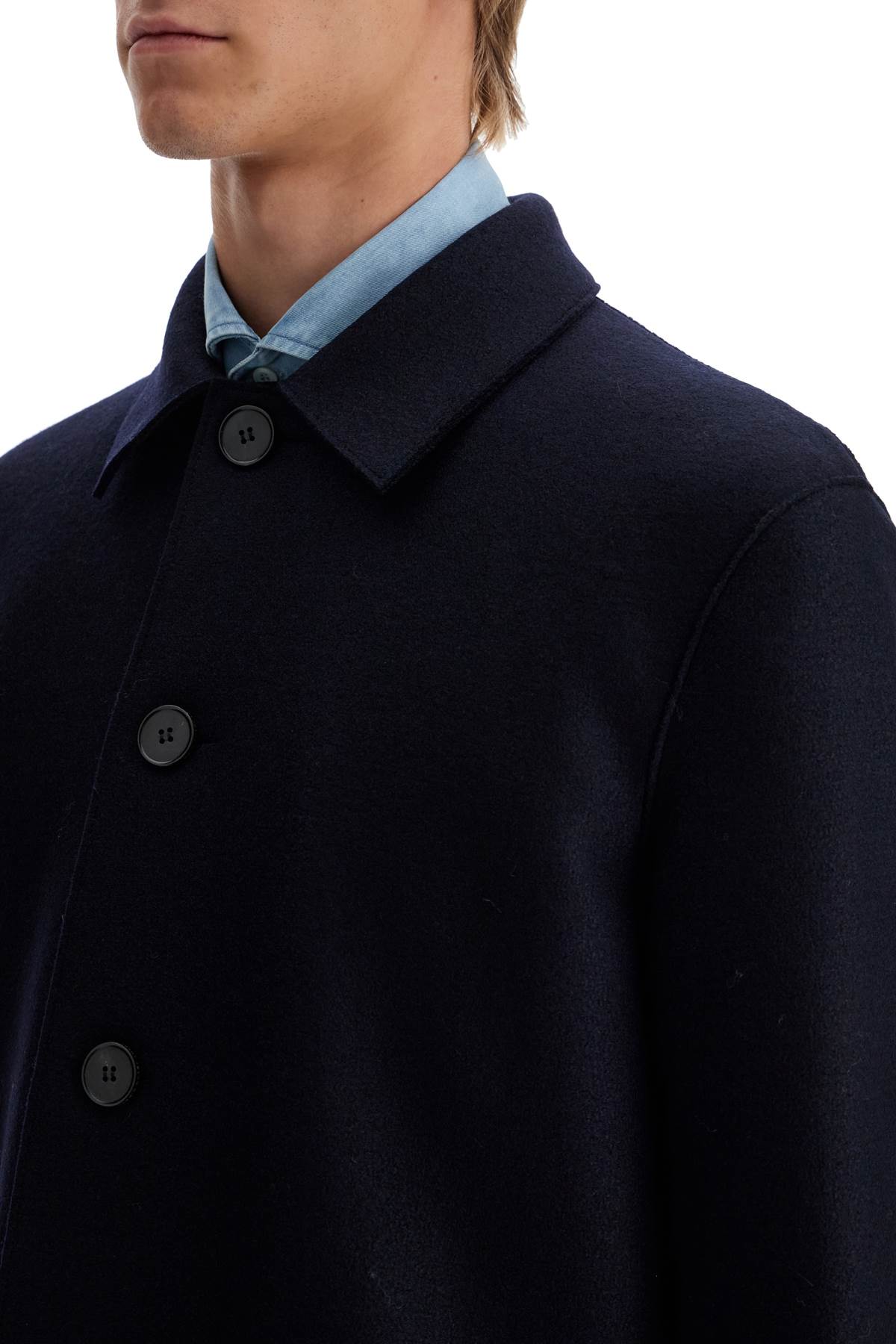 Single-breasted Pressed Wool Coat  - Blue