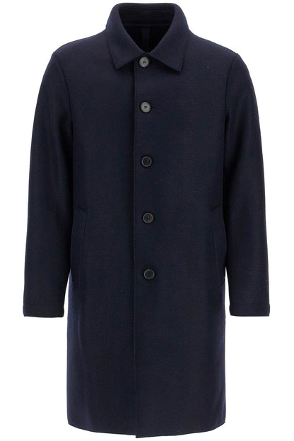 Single-breasted Pressed Wool Coat  - Blue