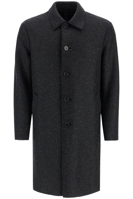 Single-breasted Pressed Wool Coat  - Grey