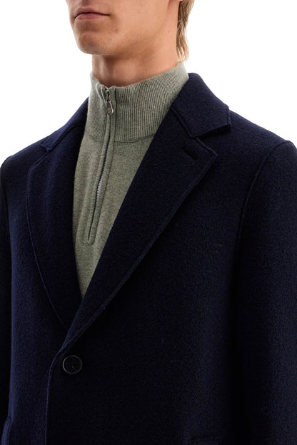 Single-breasted Wool Coat In Boiled  - Blue