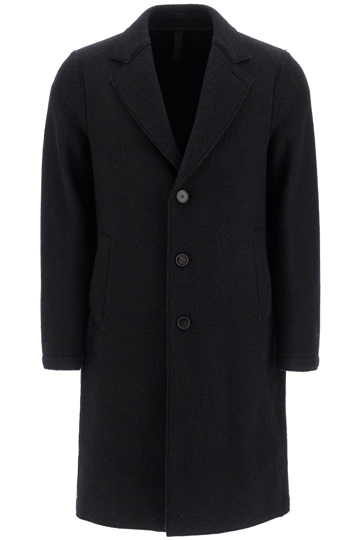 Single-breasted Wool Coat In Boiled  - Black