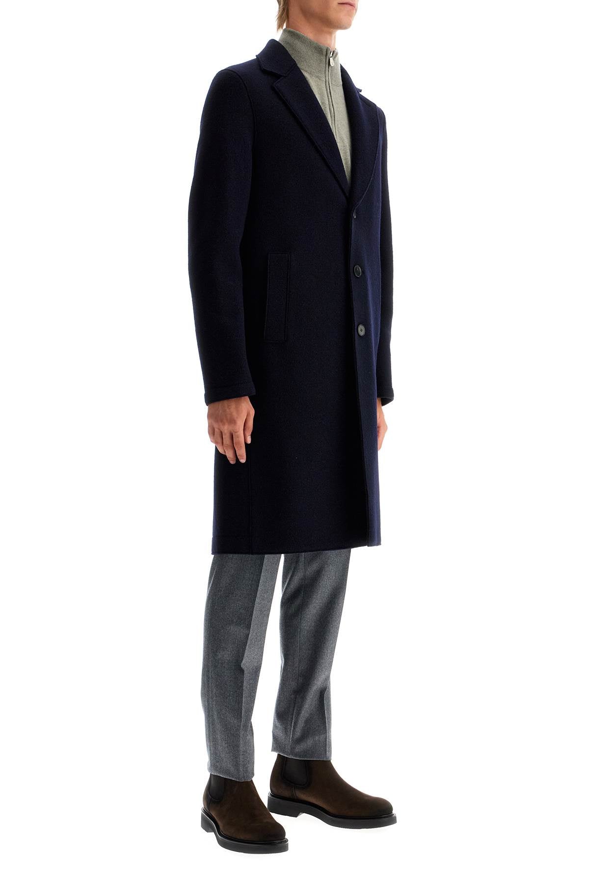 Single-breasted Wool Coat In Boiled  - Blue