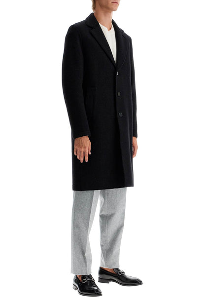 Single-breasted Wool Coat In Boiled  - Black