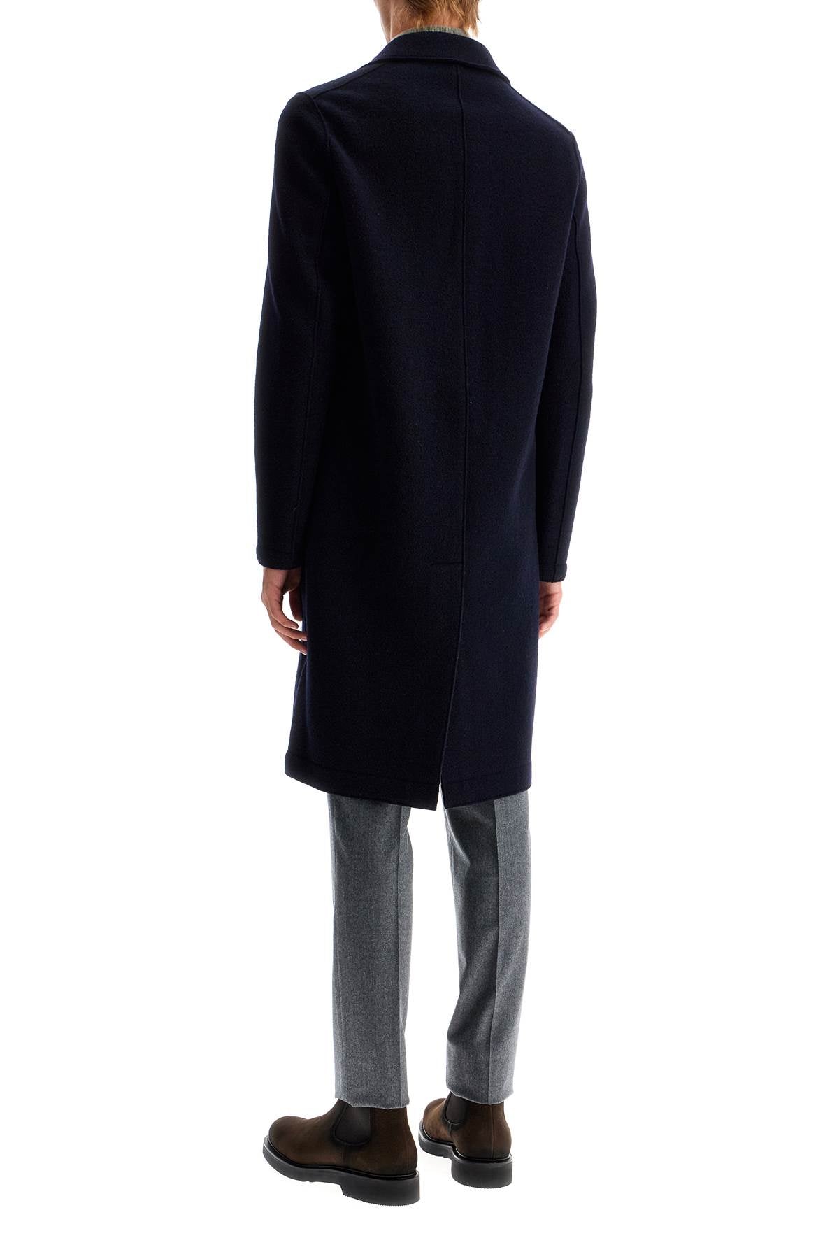 Single-breasted Wool Coat In Boiled  - Blue