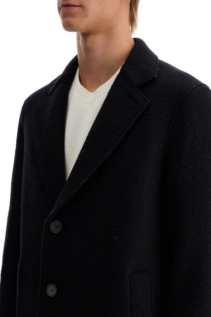 Single-breasted Wool Coat In Boiled  - Black