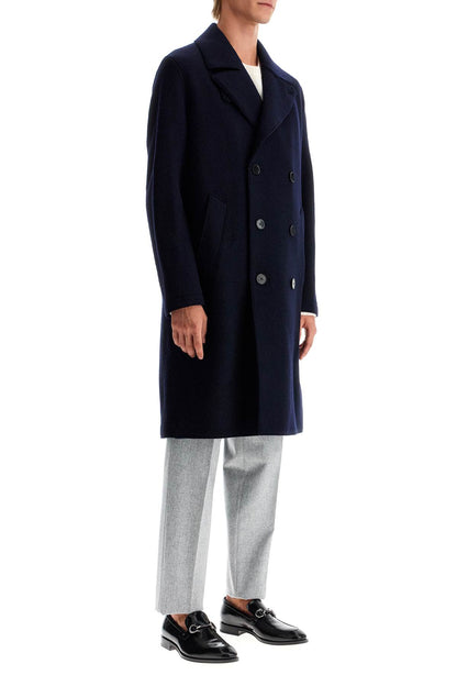 Double-breasted Wool Coat In Boiled  - Blue