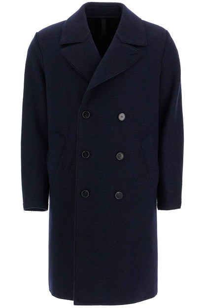 Double-breasted Wool Coat In Boiled  - Blue