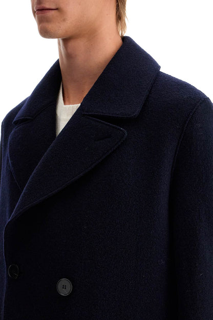 Double-breasted Wool Coat In Boiled  - Blue