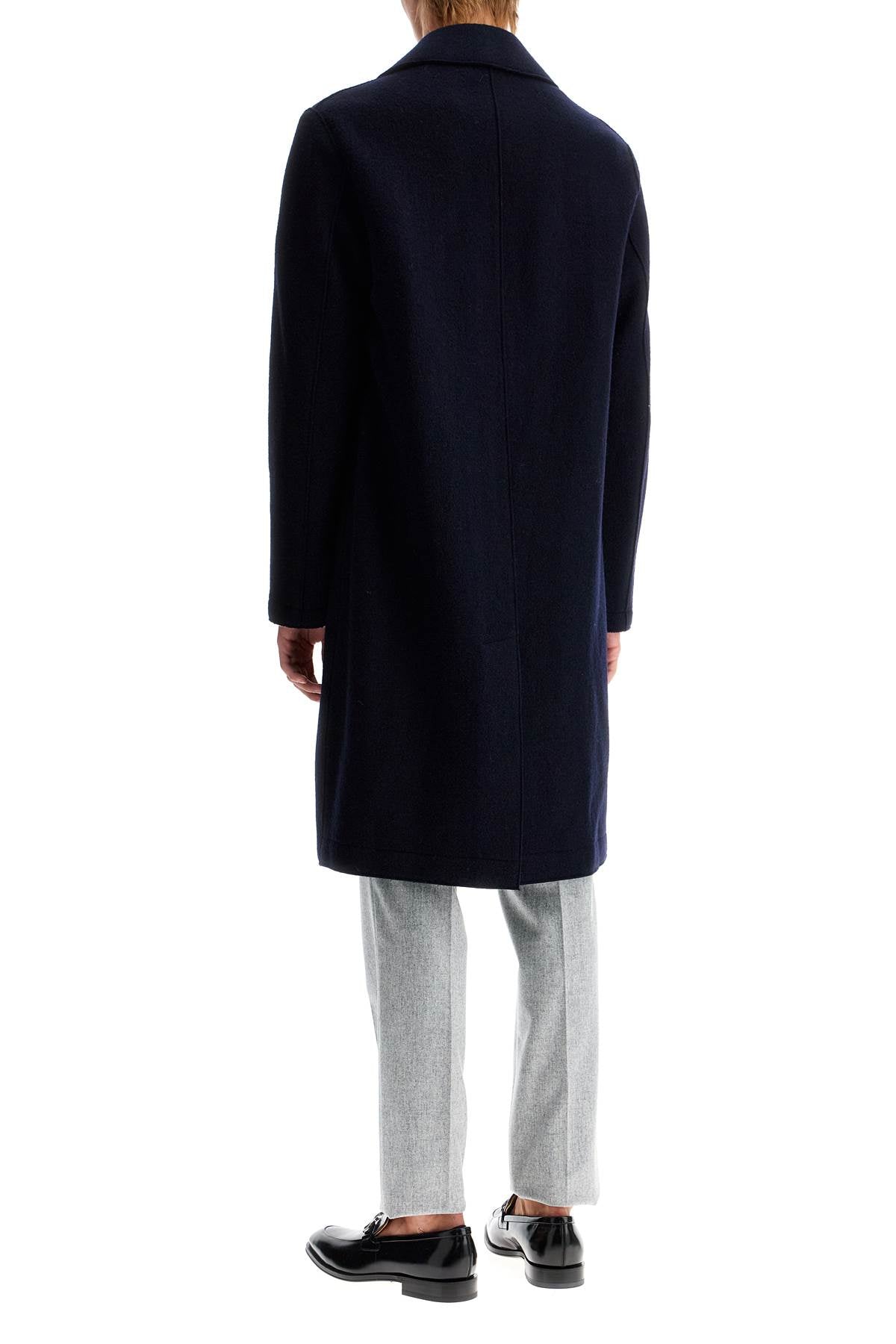 Double-breasted Wool Coat In Boiled  - Blue