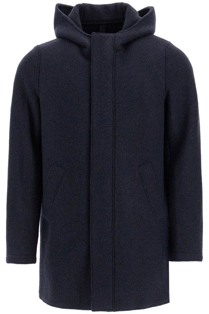 Hooded Wool Coat In Boiled Wool  - Blue