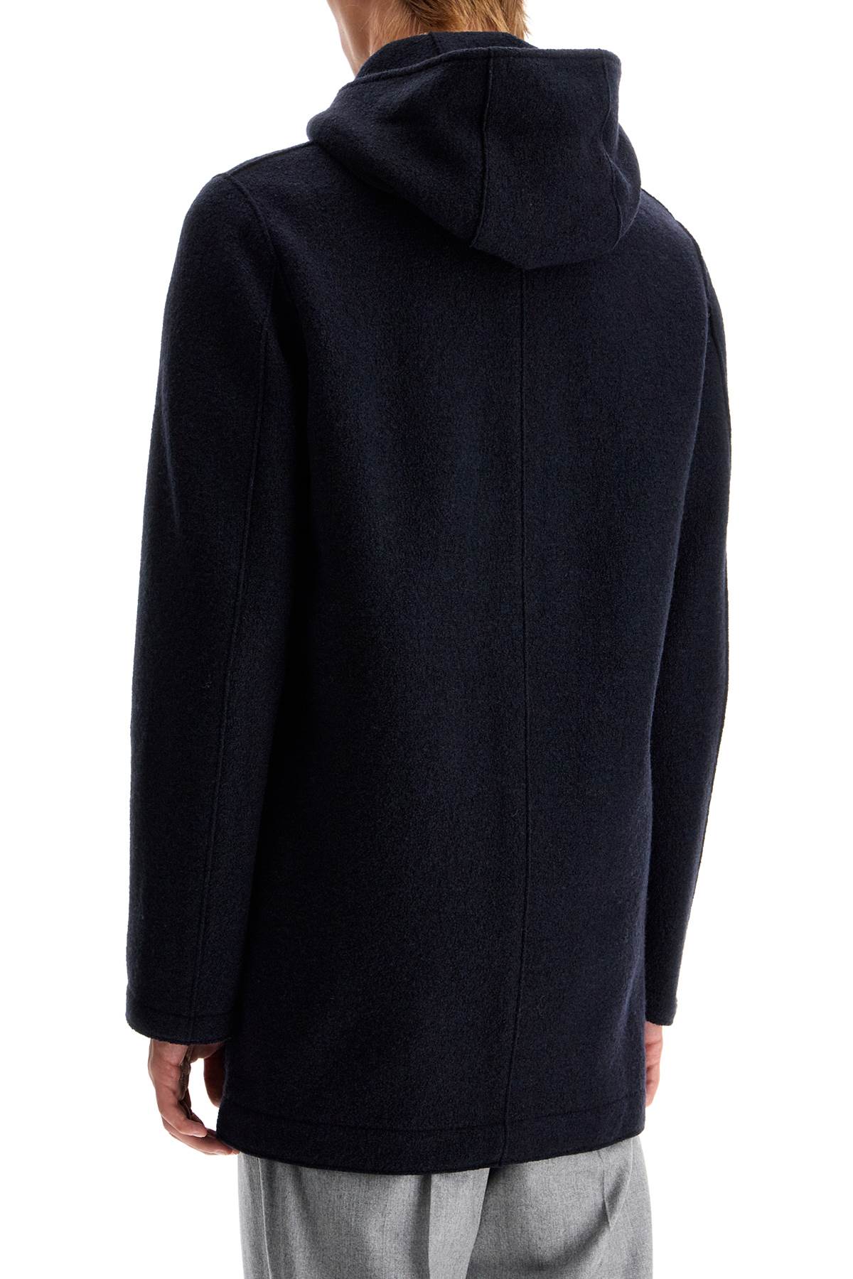 Hooded Wool Coat In Boiled Wool  - Blue