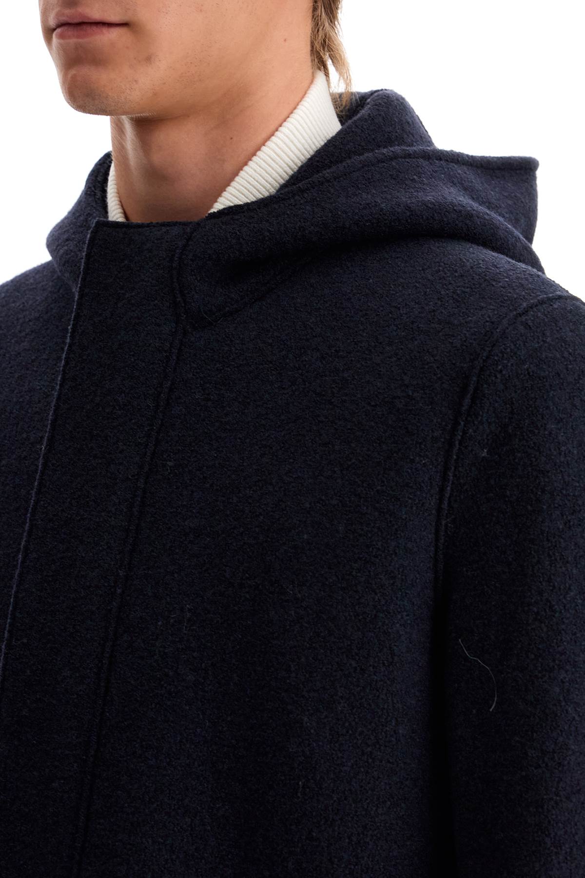 Hooded Wool Coat In Boiled Wool  - Blue