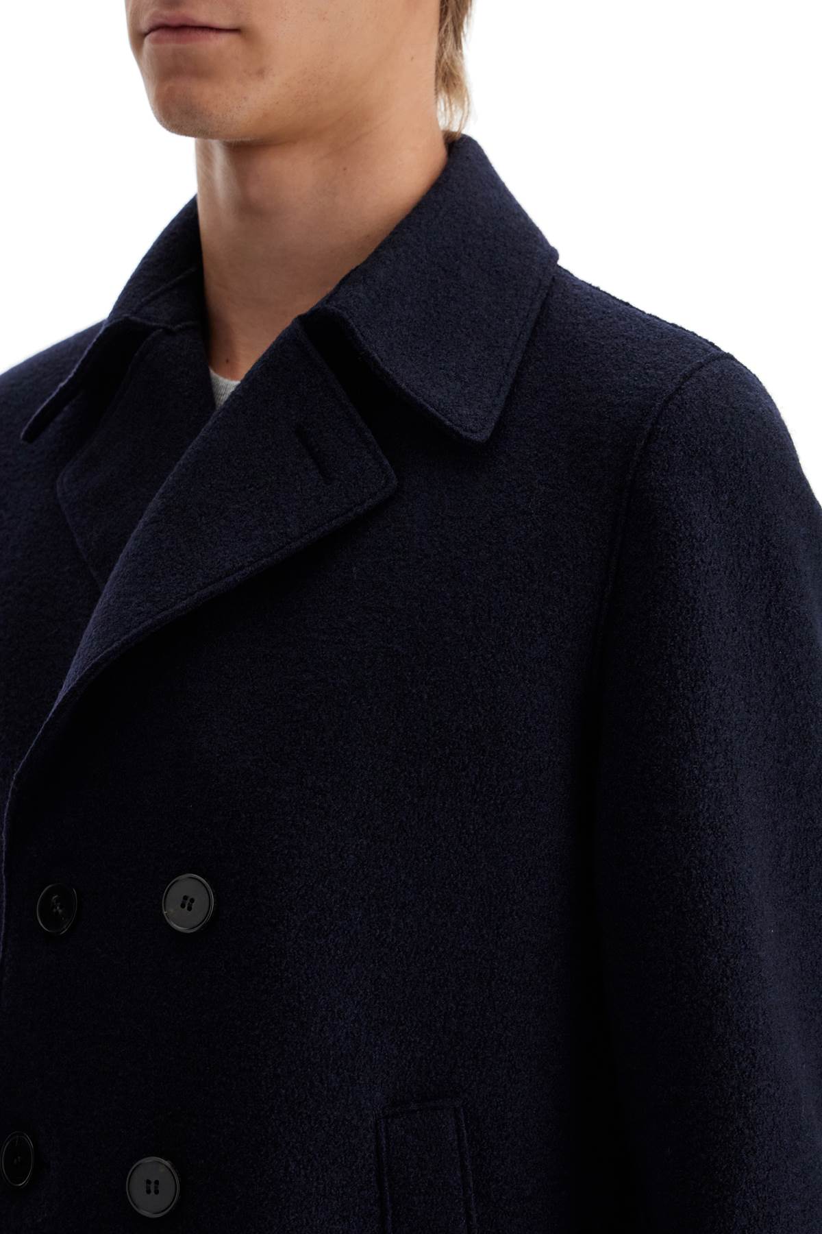 Double-breasted Woolen Caban  - Blue