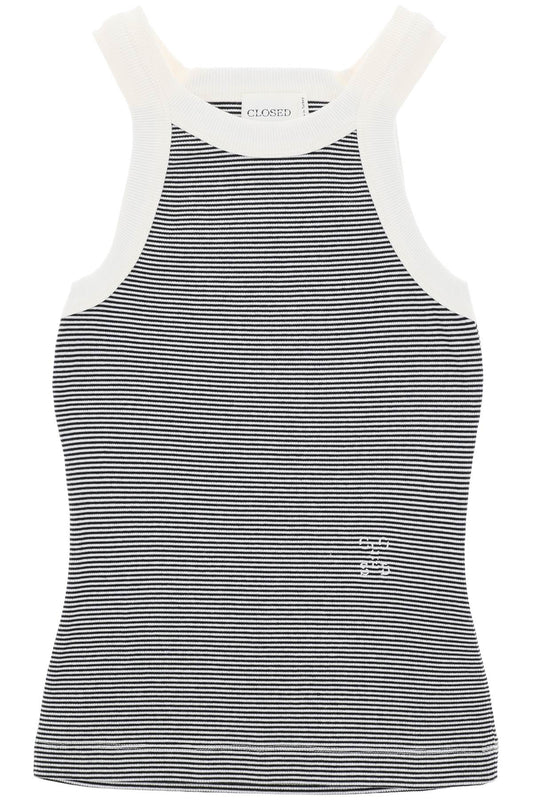 Striped Racer Tank Top  - White