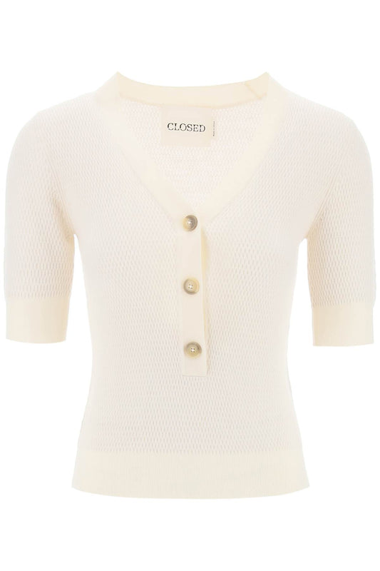 Knitted Top With Short Sleeves  - White